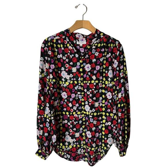 NWT Equipment X-Small Cornelia Silk Button-Up Blouse in True Black Multi Floral - Picture 1 of 10